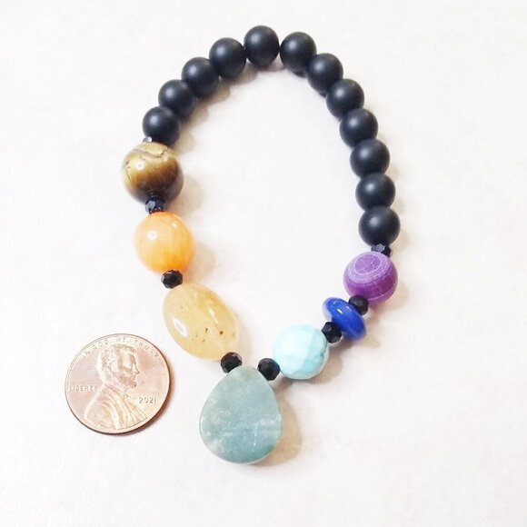 Unique Chakra Bracelet for 6.5-7" Wrists ~ Handpicked Semi-Precious Stone Beads - Picture 1 of 6